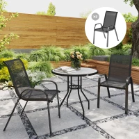 Outsunny Set of 2 Outdoor Dining Chairs, Stackable Lawn Chairs with High Back, Breathable Mesh Seat for Garden Porch, Black(m-8)