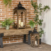 HOMCOM 2 Pack 31"/21" Large Rustic Lantern Decorations, Hanging Wooden Metal Indoor Covered Outdoor Lantern for Home Decor (No Glass), Black and Dark Wood Color(m-10)