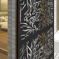 Outsunny Decorative Privacy Fence Screen, Metal Outdoor Privacy Screen Climbing Plant Trellis with Stand, Bamboo Black(m-9)