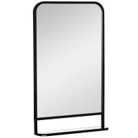 HOMCOM 34" x 21" Rectangle Modern Wall Mirror with Storage Shelf, Mirrors for Wall in Living Room, Bedroom, Black(m-11)