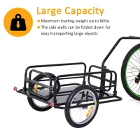 Aosom Folding Bicycle Cargo Trailer Utility Bike Cart Carrier Garden Patio Tool with Hitch Black(m-4)
