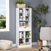 HOMCOM Tall Bookshelf with Drawer, Freestanding Bookcase for Bedroom, Living Room, Home Office, White(m-1)