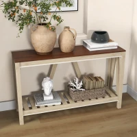 HOMCOM 52" Console Table, Farmhouse Narrow Entryway Table with Storage Shelf, Rustic Sofa Table with Anti-tipper for Living Room and Hallway, Oak(m-1)