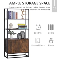 HOMCOM Bookcase with Cabinet, 3-Tiers Bookshelf for Storage, Tall Organizer Multifunctional Rack for Living Room Home Office, Brown(m-5)