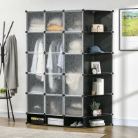 HOMCOM Cube Storage Organizer, DIY 20-Cube Modular Cabinet, Shoe Rack with Doors for Living Room, Black(m-1)