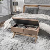 HOMCOM Upholstered Bedroom Bench, End of Bed Bench, Ottoman with Wood Legs, 35.75"W x 16.25"D x 19.75"H, Brown(m-9)