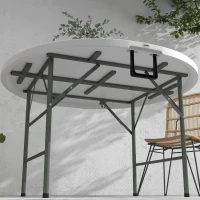 Outsunny Φ48" Folding Patio Table, Outdoor HDPE Picnic Table, Card Table for 6, Round Folding Banquet with Metal Frame, White(m-9)