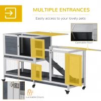 PawHut Wooden Rabbit Hutch Elevated Pet House Bunny Cage Small Animal Habitat with Slide-out Tray Lockable Door Openable Top for Indoor 58" x 18" x 35" Grey(m-5)