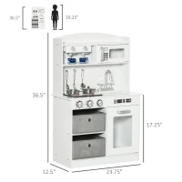 Qaba Wooden Play Kitchen with Easy Toy Organizer Bins, Latte Maker Pretend Play Kitchen Set with Stove Sound Effects, Preschool Imaginative Toy Playset(m-3)