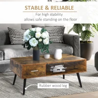 HOMCOM Retro Coffee Table with Storage Shelf and Drawer for Living Room, Vintage Wooden Sofa Side Table, Rustic Brown(m-4)