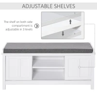 HOMCOM Entryway Shoe Bench Storage Ottoman with Sliding Doors, Adjustable Shelving, 6 Compartments, and Padded Seat, Holds 10 Pairs, White(m-6)