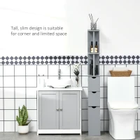 HOMCOM 54" Tall Bathroom Storage Cabinet, Freestanding Linen Tower with 2-Tier Shelf and Drawers, Narrow Side Floor Organizer, Grey(m-5)