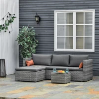 Outsunny 3-Piece Patio Furniture Set Modern Sectional Sofa Rattan Chair Wicker Conversation Set Outdoor Hand Woven Rattan Wicker Furniture Patio Coffee Table Sofa Set, Grey(m-1)