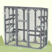 PawHut Large Wooden Catio Outdoor with 6 Jumping Platforms, Weatherproof Roof, for 1-3 Cats, 59" x 28" x 60", Gray(m-3)