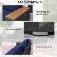 Outsunny 3-Seat Outdoor Patio Sofa with Cushions, PE Rattan Wicker Sofa with Wide Armrests, Outdoor Wicker Couch, Navy Blue(m-6)