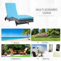 Outsunny Wicker Chaise Lounge Chair Outdoor PE Rattan Cushioned Patio Sun Lounger with 5-Level Adjustable Backrest & Wheels for Easy Movement, Sky Blue(m-7)