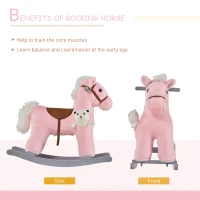 Qaba Kids Rocking Horse Plush Animal on Wooden Rockers with Sounds, Wooden Base and Bear Toy, Baby Rocking Chair, Pink(m-5)