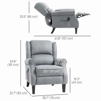 HOMCOM Push Back Recliner Chair, Vibration Massage Recliner for Living Room with Extendable Footrest, Remote, Pocket, Grey(m-3)