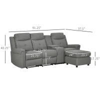 HOMCOM L-Shaped Sofa, Manual Reclining Sectional with Chaise Ottoman, Storage Console, Cup Holders, USB Charging, Gray(m-3)