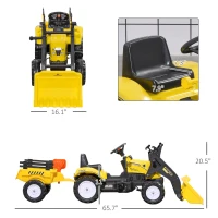 Aosom Ride-On Kids Bulldozer/Excavator Toy with Real Working Dirt Bucket, Easy Pedal Controls, 6 Wheels, & Cargo Trailer(m-3)