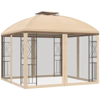 Outsunny 10' x 10' Outdoor Patio Gazebo Canopy with Double Tier Roof, Removable Mesh Nettings, Display Shelves, Beige(m-11)