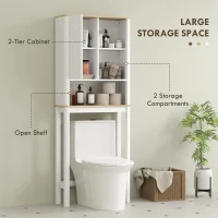 HOMCOM Over The Toilet Storage Cabinet, Bathroom Space Saver Cabinet with Adjustable Shelf, Bathroom Organizer, White(m-5)