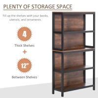 HOMCOM Shelves for Storage, 4 Tier Bookshelf Utility Organizer with Back Support and Anti-Topple Design, Walnut/Black(m-5)