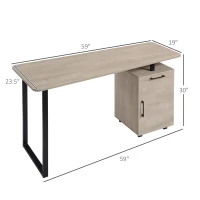 HOMCOM Home Office Computer Desk with Drawer and Storage Cabinet,  PC Workstation with Metal Frame, Writing Table, Oak(m-3)