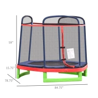 Outsunny 84.75" Kids Trampoline 7 FT Indoor Outdoor Trampolines with Safety Net Enclosure Built-in Zipper Padded Covering, for Boys and Girls, Red(m-3)