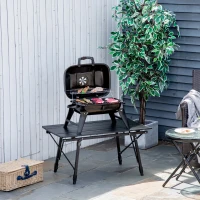 Outsunny 14" Portable Charcoal Grill, Tabletop Outdoor Small Grill with Heat Preservation Net, Venting System, Foldable Legs, Travel Size BBQ Perfect for Camping, Backyard, Tailgates, Black(m-10)
