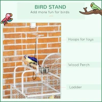 PawHut 55" Large Parrot Cage with Toy Hooks Above Top Bird Perch, Tray, Food Cups, Rolling Stand, Bird Cage for Cockatiels, Parakeets, Lovebirds(m-5)