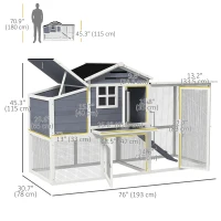 PawHut 76" Wooden Chicken Coop with Outdoor Run, Nesting Box, Removable Tray and Lockable Doors, Grey(m-3)
