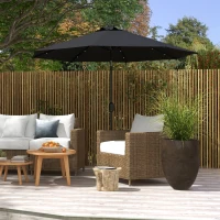 Outsunny 9ft Solar Patio Umbrella Outdoor Sunshade 24 LED Lights Tilt Canopy Black(m-8)