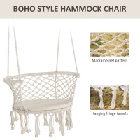 Outsunny Hanging Hammock Chair, Cotton Rope Porch Hammock Swing with Metal Frame and Cushion, Large Macrame Seat for Patio, Garden, Bedroom, Living Room,  Cream White(m-4)
