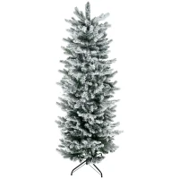 HOMCOM 6' Artificial Flocked Christmas Tree with Snow Frosted Branches, Auto Open, Steel Base(m-11)