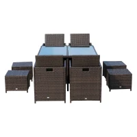 Outsunny 9pcs Rattan Dining Set Garden Wicker Sectional Sofa Set Outdoor Patio Furniuter All Weather Brown(m-11)