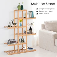 HOMCOM Bamboo Plant Stand, Flower Shelf, Utility Shelving Standing Unit, 6 Tier Display Rack Storage Organizer for Living Room Balcony Hallway Bathroom, Natural(m-7)