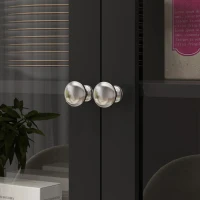 HOMCOM 61" Kitchen Pantry Cabinet, Freestanding Farmhouse Buffet Storage Cabinet with Soft Close Glass Doors and Adjustable Shelves, Black(m-10)