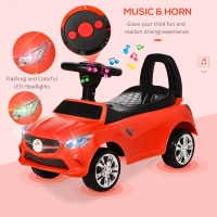 Aosom Kids Ride On Push Car, Foot-to-Floor Walking Sliding Toy Car for Toddler with Working Horn, Music, Headlights and Storage, Red(m-4)