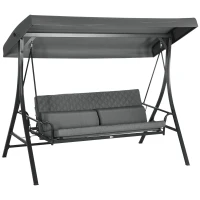 Outsunny 3 Person Porch Swing Bench with Adjustable Canopy, Cushions, Pillows for Porch and Backyard, Dark Grey(m-11)