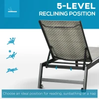 Outsunny Outdoor Chaise Lounge Chair, Waterproof Rattan Wicker Pool Furniture with 5-Position Reclining Adjustable Backrest & Wheels for Beach, Tanning, Poolside, Patio, Mixed Gray(m-5)