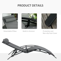 Outsunny Patio Lounge Chair, Aluminum Reclining Outdoor Tanning Chair with 5-Level Adjustable Backrest, Head Pillow and Breathable Mesh Fabric, for Pool, Deck, Garden, Grey(m-6)