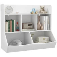 Qaba 3 Tier Kids Toy Storage with 5 Compartment, Anti-Tip Device for Nursery, Living Room, Playroom, Classroom, White(m-11)
