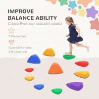 Outsunny 11 PCs Stepping Stones Kids with Non-slip Rubber, Stackable Balance River Stones for Obstacle Course Sensory Play, Outdoor Indoor for 3-8 Years Old(m-4)