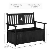 Outsunny Outdoor Storage Bench, 43 Gallon Deck Box with Armrests, Outdoor Storage Box for Patio Furniture Cushions and Garden Tools, Black(m-3)