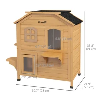 PawHut 2-Storey Outdoor Cat House, Wooden Catio with Openable Roof, Lounge Space, Fun Entrances, for Feral Cats, Yellow(m-3)