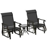 Outsunny 3PCs Gliding Rocking Chair & Bistro Tea Table Set, Black(m-11)