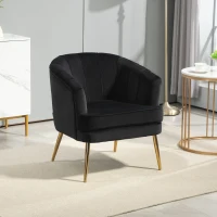 HOMCOM Fabric Armchair, Modern Accent Chair with Gold Metal Legs for Living Room, Bedroom, Home Office, Black(m-8)