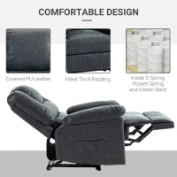 HOMCOM PU Leather Reclining Chair, Manual Recliner Chair for Living Room with Footrest, 2 Side Pockets, Steel Frame, Black(m-5)