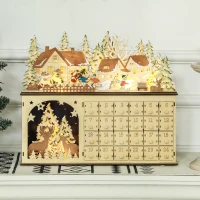 HOMCOM Wooden Christmas Advent Calendar with 24 Countdown Drawers and LED Lights for Kids and Adults, Battery Operated(m-7)